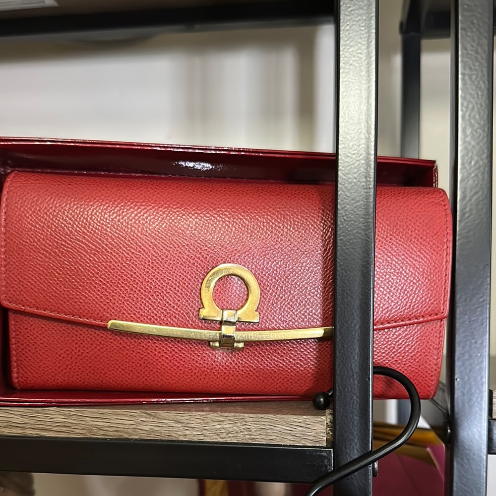 Salvatore Ferragamo Red Clutch with Gold Hardware